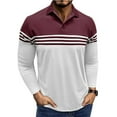 thumbnail image 1 of WTOBBY Men's Casual Long-Sleeve Polo Shirt, Colorblock Stripe Print Collared T-Shirt, Comfortable Fit for Business Casual and Stylish Daily Wear,Wine S, 1 of 6