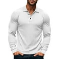 thumbnail image 1 of WTOBBY Men's Casual Long Sleeve Polo Shirt with Loose Lapel Collar, Ribbed Texture, and Relaxed Fit for Everyday Comfort Wear Breathable Top ,White 2XL, 1 of 8