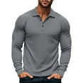 thumbnail image 1 of WTOBBY Men's Casual Long Sleeve Polo Shirt with Loose Lapel Collar, Ribbed Texture, and Relaxed Fit for Everyday Comfort Wear Breathable Top ,Gray M, 1 of 8