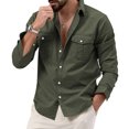 thumbnail image 1 of WTOBBY Men's Casual Long Sleeve Shirt Cardigan Style Double Pocket Button Front Comfortable Stretch Fabric Daily Wear Workwear Utility Top,Army Green L, 1 of 3