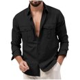 thumbnail image 1 of WTOBBY Men's Casual Long Sleeve Shirt Cardigan Style Double Pocket Button Front Comfortable Stretch Fabric Daily Wear Workwear Utility Top,Black XL, 1 of 6