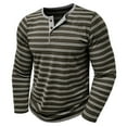thumbnail image 1 of WTOBBY Men's Casual Long-Sleeve Shirt Striped Henley with Three-Button Design Relaxed Top for Spring and Fall Seasons Everyday Fashion,Army Green L, 1 of 8
