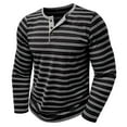 thumbnail image 1 of WTOBBY Men's Casual Long-Sleeve Shirt Striped Henley with Three-Button Design Relaxed Top for Spring and Fall Seasons Everyday Fashion,Black S, 1 of 8