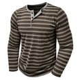 thumbnail image 1 of WTOBBY Men's Casual Long-Sleeve Shirt Striped Henley with Three-Button Design Relaxed Top for Spring and Fall Seasons Everyday Fashion,Coffee 2XL, 1 of 8