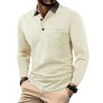 thumbnail image 1 of WTOBBY Men's Casual Long Sleeve Shirt Turn-Down Collar, Button Pocket, Colorblock British Style, Daily Comfort T-Shirt for Smart Casual and Urban Wear,Beige L, 1 of 7