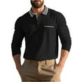 thumbnail image 1 of WTOBBY Men's Casual Long-Sleeve T-Shirt with Turn-Down Collar, Button Pocket Colorblock British Style, Breathable Quick-Dry Fabric for Daily Wear and Business Casual,Black L, 1 of 8