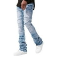 thumbnail image 1 of WTOBBY Men's Casual Mid-Rise Washed Retro Straight Slim Fashion Jeans, Distressed and Perforated Design for Stylish Wear, Comfortable Denim Trousers,Light Blue L, 1 of 3