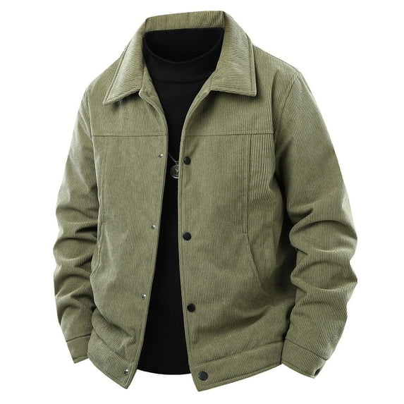WTOBBY Men's Casual Multi-Pocket Corduroy Jacket, Zip Up Lapel Top, Vintage Style Workwear Outerwear for Daily Street Fashion,Army Green L