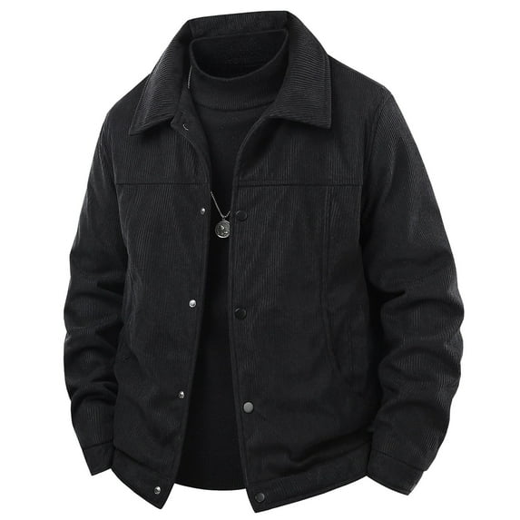 WTOBBY Men's Casual Multi-Pocket Corduroy Jacket, Zip Up Lapel Top, Vintage Style Workwear Outerwear for Daily Street Fashion,Black M