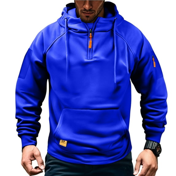 WTOBBY Men's Casual Pullover Hoodie, Long Sleeve Athletic Sweatshirt for Running Gym, Lightweight Performance Comfort,Blue 2XL