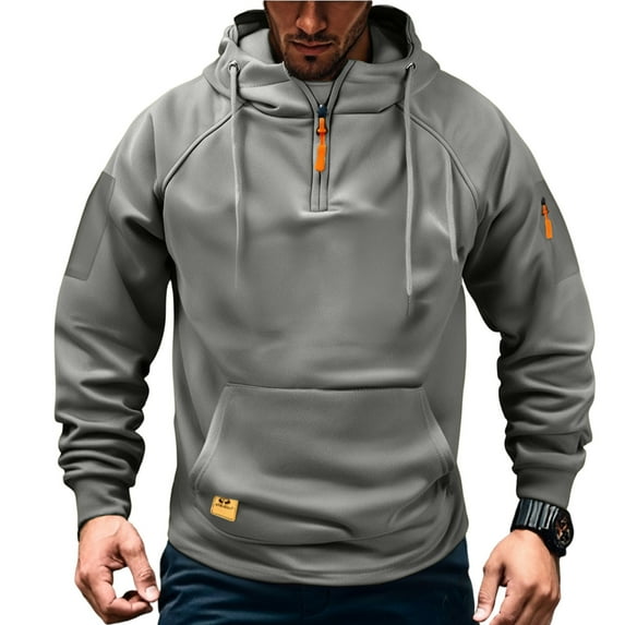 WTOBBY Men's Casual Pullover Hoodie, Long Sleeve Athletic Sweatshirt for Running Gym, Lightweight Performance Comfort,Gray 2XL