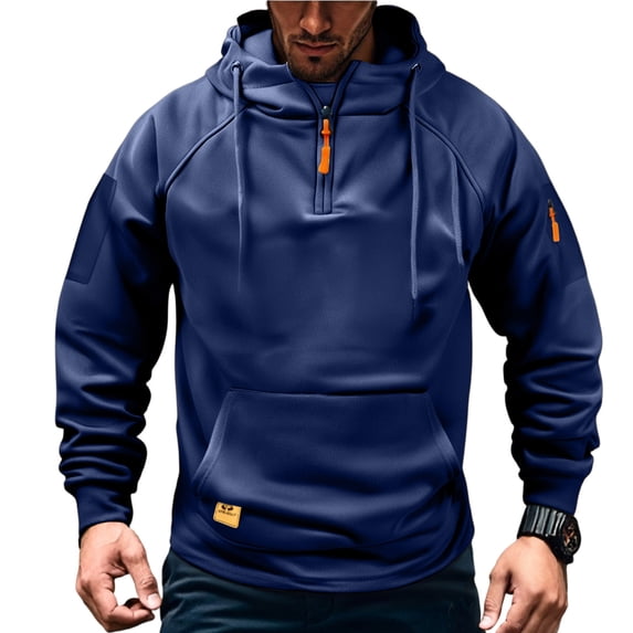 WTOBBY Men's Casual Pullover Hoodie, Long Sleeve Athletic Sweatshirt for Running Gym, Lightweight Performance Comfort,Navy XL