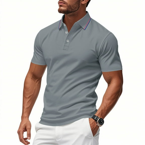 WTOBBY Men's Casual Short Sleeve Polo Shirt Breathable, Quick Dry Fabric, Business Casual Collared Shirt for Men, Lightweight Moisture Wicking Top for Everyday Wear,Gray XL