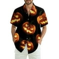 thumbnail image 1 of WTOBBY Men's Casual Short Sleeve Shirt Halloween Pumpkin Print Loose Fit Crew Neck Cotton Blend Daily Wear Breathable Party Graphic Tee Holiday Theme,Ginger L, 1 of 6