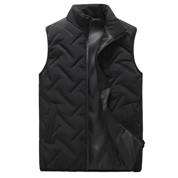 WTOBBY Men's Casual Solid-Color Embossed Down Cotton Vest, Loose Stand-Up Collar Thickened Coat for Winter, Lightweight and Warm for Outdoor and Casual Use,Black 3XL