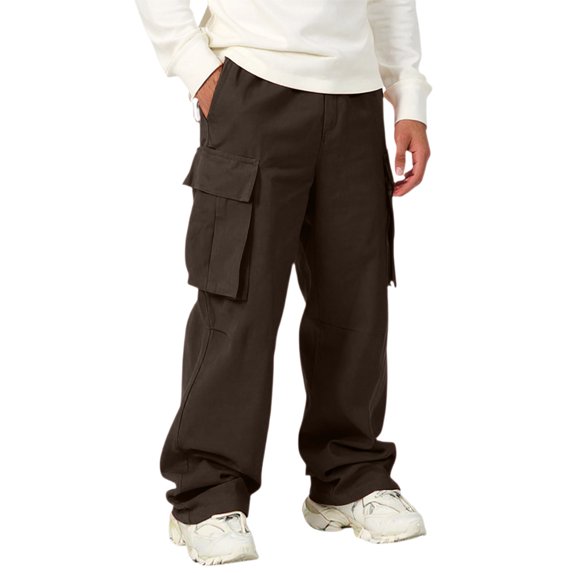 WTOBBY Men's Casual Sports Pants Loose Leggings Long Panel Fitness Running Training Trousers with Multiple Pockets Outdoor Work Pants,Coffee M