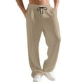 thumbnail image 1 of WTOBBY Men's Casual Waffle Knit Sports Pants, Solid Color Elastic Waist with Pockets, Comfortable Lounge Joggers for Men, Relaxed Fit,Khaki 2XL, 1 of 8