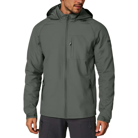 WTOBBY Men's Casual Zip Front Hooded Jacket, Outdoor-Ready Water-Resistant Windbreaker with Utility Pockets, Lightweight Layering Piece for All Seasons,Army Green L