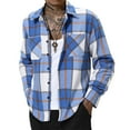 thumbnail image 1 of WTOBBY Men's Checkered Flannel Shirt Long Sleeve Turn-Down Collar Double Pocket Button Front Casual Versatile Dress Relaxed Fit Workwear Top,Blue XL, 1 of 8