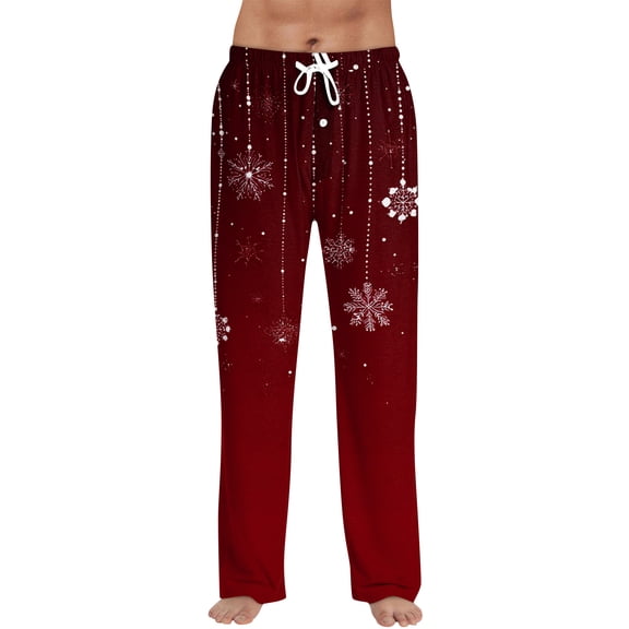 WTOBBY Men's Christmas Print Drawstring Pants, Casual Pajama Pants for Holiday Sleepwear and Comfortable Lounge Wear, Soft Fabric and Relaxed Fit,Vermilion 2XL