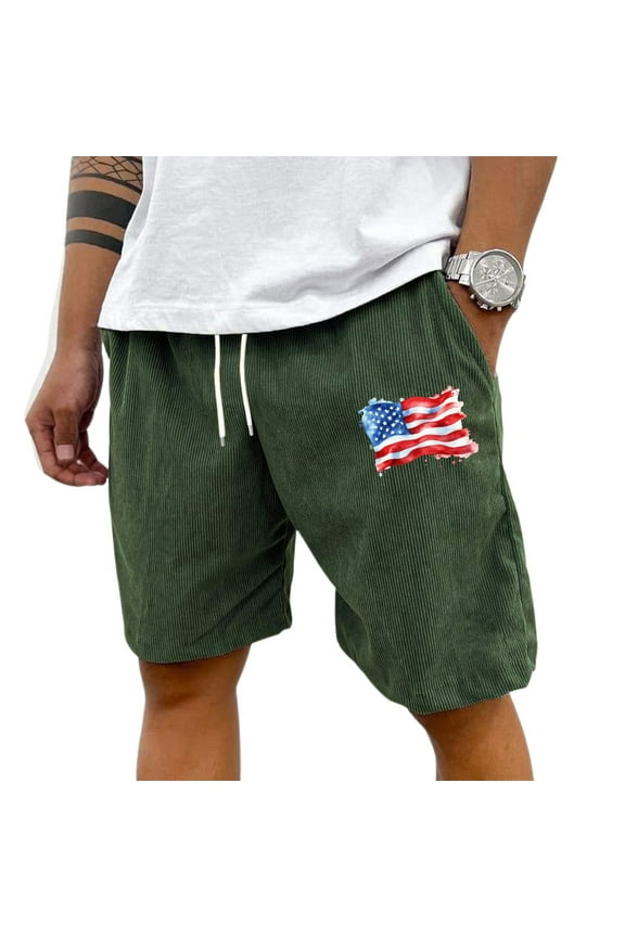 Men's Classic Corduroy Sport Bermuda Shorts, Textured Loose Fit Vintage Design for Casual Retro Daily,Army Green L