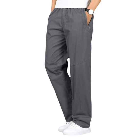 WTOBBY Men's Classic Outdoor Casual Pants Multi-Pocket Work Trousers for Youth - Loose Fit Long Pants with Stretch Waist Comfort Design for Daily Activities and Adventures,Light Gray 3XL