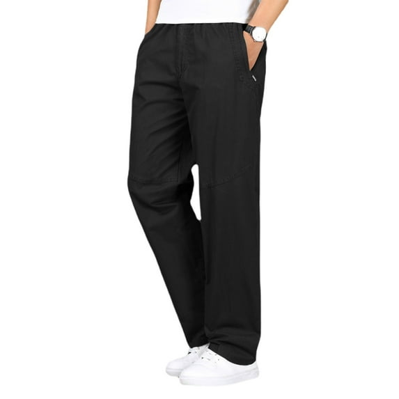 WTOBBY Men's Classic Outdoor Casual Pants Multi-Pocket Work Trousers for Youth - Loose Fit Long Pants with Stretch Waist Comfort Design for Daily Activities and Adventures,Black L