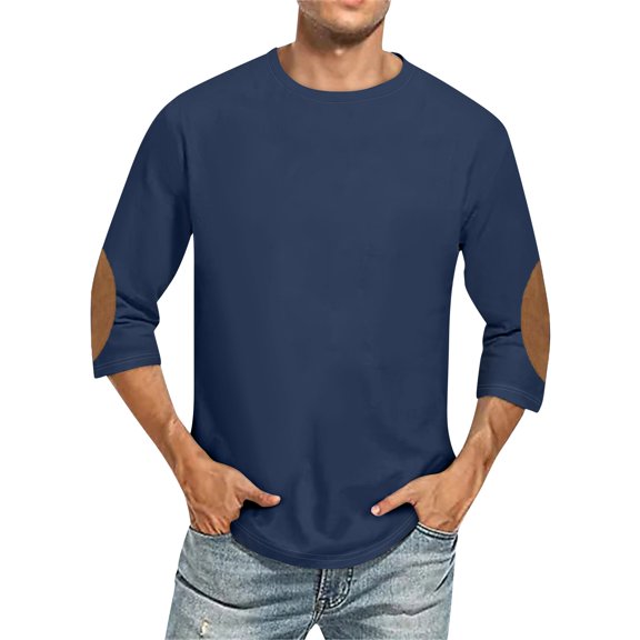WTOBBY Men's Color Block Print Round Neck 3/4 Sleeve T-Shirt - Stylish and Comfortable, Breathable Fabric for Casual, Streetwear, and Daily Use,Navy 2XL