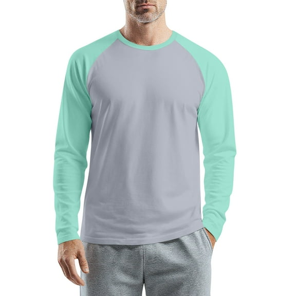 WTOBBY Men's Color Block Raglan Long Sleeve T-Shirt Top Casual Contrast Design Shirt for Men in Everyday Fashion and Comfort,Mint Green M