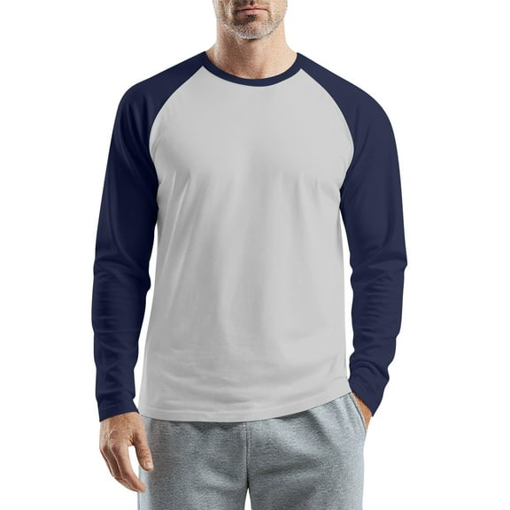 WTOBBY Men's Color Block Raglan Long Sleeve T-Shirt Top Casual Contrast Design Shirt for Men in Everyday Fashion and Comfort,Navy 3XL