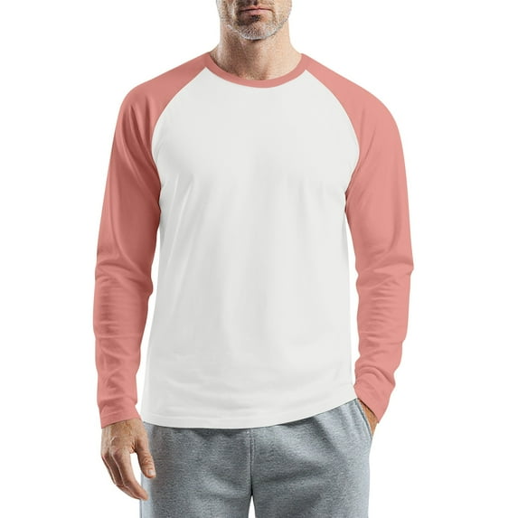 WTOBBY Men's Color Block Raglan Long Sleeve T-Shirt Top Casual Contrast Design Shirt for Men in Everyday Fashion and Comfort,Pink M