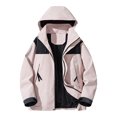 thumbnail image 1 of WTOBBY Men's Colorblock Outdoor Jacket, Unisex Loose Fit Hiking Camping Rain Coat, Windproof Water Resistant Mountaineering Jacket with Hood for Trekking Travel,Pink 2XL, 1 of 4