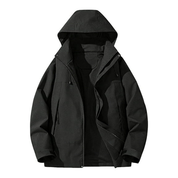 WTOBBY Men's Colorblock Outdoor Jacket, Unisex Loose Fit Hiking Camping Rain Coat, Windproof Water Resistant Mountaineering Jacket with Hood for Trekking Travel,Black M