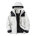 thumbnail image 1 of WTOBBY Men's Colorblock Outdoor Jacket, Unisex Loose Fit Hiking Camping Rain Coat, Windproof Water Resistant Mountaineering Jacket with Hood for Trekking Travel,White L, 1 of 4