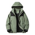 thumbnail image 1 of WTOBBY Men's Colorblock Outdoor Jacket, Unisex Loose Fit Hiking Camping Rain Coat, Windproof Water Resistant Mountaineering Jacket with Hood for Trekking Travel,Army Green L, 1 of 4