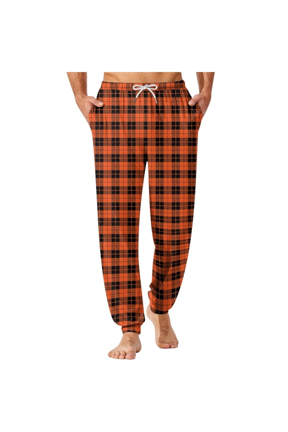 Men's Comfortable Drawstring Pocket Cuffed Casual Pants for Home Sleep Lounge Wear Soft Elastic Waist Men's Pajama Trousers,Vermilion L