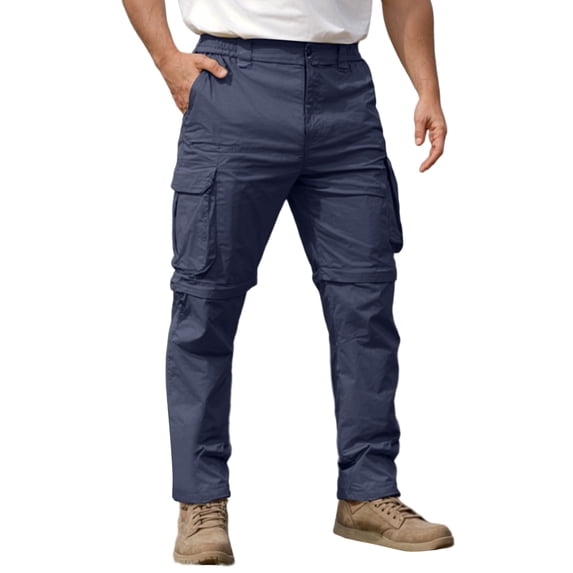 WTOBBY Men's Convertible Hiking Pants Elastic Waist Lightweight Multi-Pocket Cargo Trousers Detachable for Outdoor Camping Trekking Casual Wear Quick Dry Men's Pants,Dark Blue 2XL