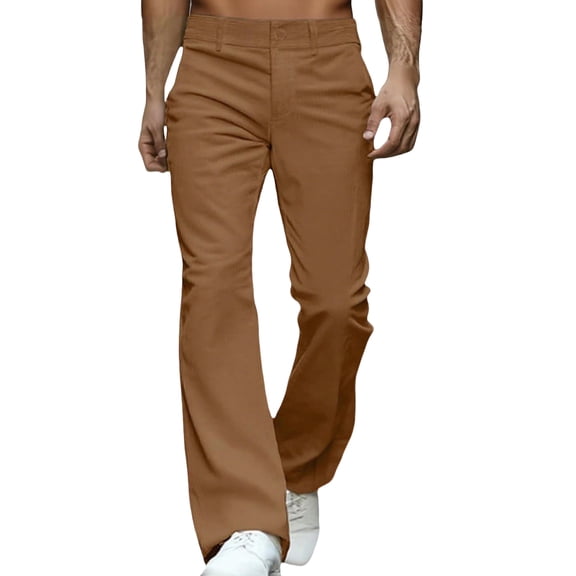 WTOBBY Men's Corduroy Bell Bottom Pants Relaxed Vintage Casual 70s Style Stretch Slim Fit Classic Disco Trendy Flared Men's Trousers,Brown M