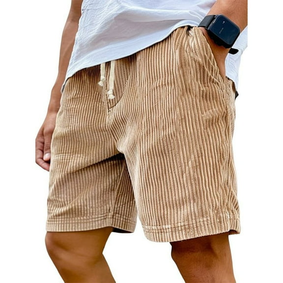 WTOBBY Men's Corduroy Fashion Casual Bermuda Shorts with Elastic Drawstring Waist, Contemporary Streetwear Design ,Khaki M
