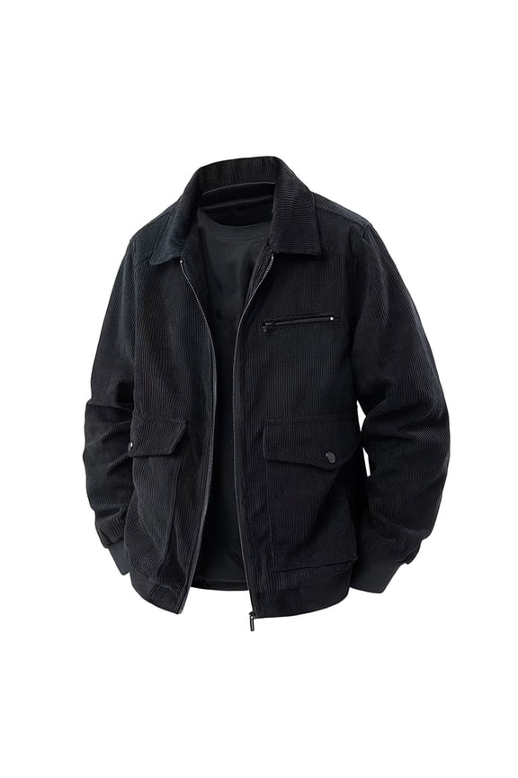 Men's Corduroy Lapel Jacket, Long Sleeve Casual Coat, Trendy Retro Style Fall and Winter Top for Outdoor Fashion and Everyday Wear,Black 3XL