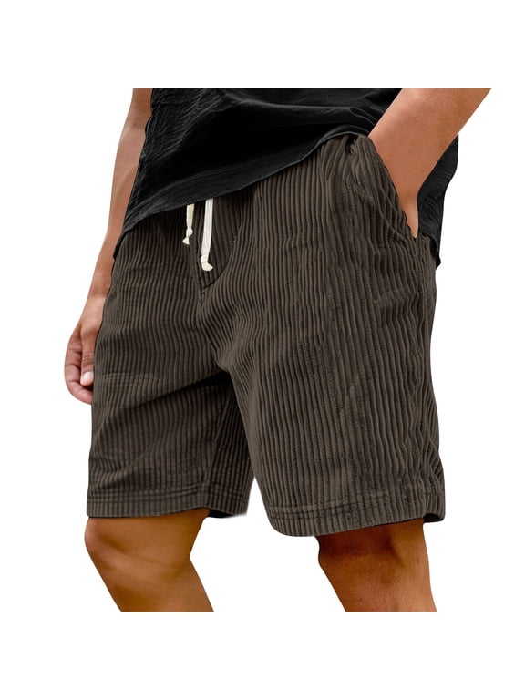 Men's Corduroy Trendy Casual Bermuda Shorts with Elastic Waist, Multi-Pocket Loose Fit for Street Style Outdoor,Brown 3XL