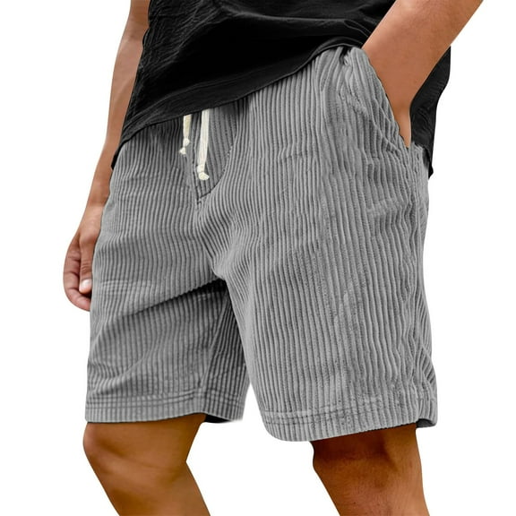 WTOBBY Men's Corduroy Trendy Casual Bermuda Shorts with Elastic Waist, Multi-Pocket Loose Fit for Street Style Outdoor,Gray S