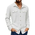 thumbnail image 1 of WTOBBY Men's Cotton Linen Blend Turn-Down Collar Button-Down Shirt Long Sleeve Solid Casual Business Relaxed Fit Double Pocket Breathable Summer Top,White 2XL, 1 of 6
