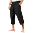 thumbnail image 1 of WTOBBY Men's Cotton Linen Cropped Beach Pants for Summer Vacation, Elastic Drawstring Waist with Quick-Dry Fabric and Comfortable Design for Swimming and Outdoor Activities ,Black L, 1 of 3