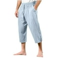thumbnail image 1 of WTOBBY Men's Cotton Linen Cropped Beach Pants for Summer Vacation, Elastic Drawstring Waist with Quick-Dry Fabric and Comfortable Design for Swimming and Outdoor Activities ,Light Blue XL, 1 of 3