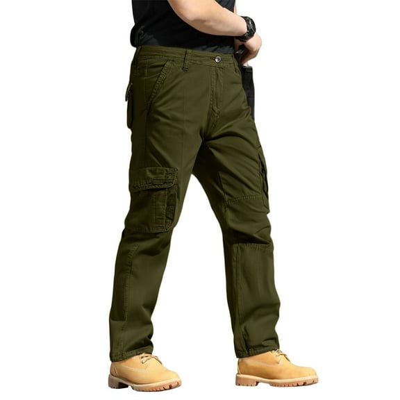 WTOBBY Men's Cotton Loose-Fit Cargo Pants ,Comfortable Straight-Leg Multi-Pocket Tactical Trousers, Soft Fabric for Casual and Outdoor Use,Army Green L