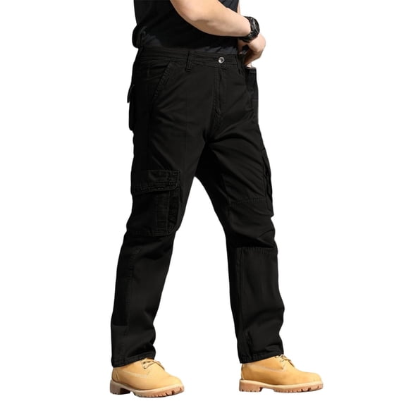 WTOBBY Men's Cotton Loose-Fit Cargo Pants ,Comfortable Straight-Leg Multi-Pocket Tactical Trousers, Soft Fabric for Casual and Outdoor Use,Black 2XL