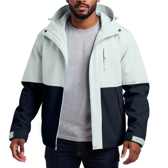 WTOBBY Men's Detachable Hood Outdoor Jacket, Water-Resistant Windbreaker with Zippered Pockets, Hiking Camping Gear for All Weather Conditions,Dark Blue XL