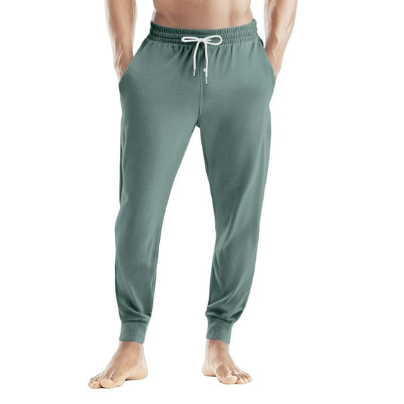 WTOBBY Men's Drawstring Cuffed Casual Pants with Pockets, Soft Home Sleep Pajama Bottoms for Lounging and Relaxation, Comfortable Fit,Mint Green XL