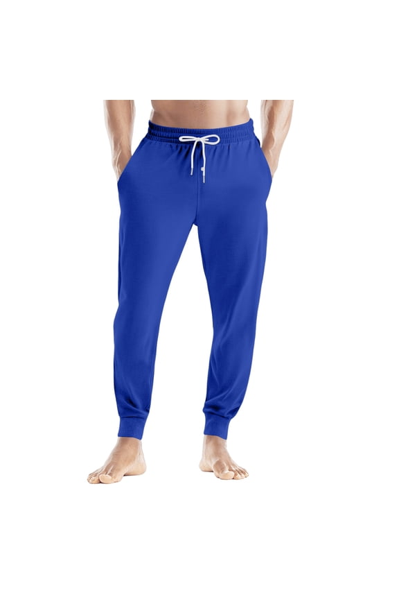 Men's Drawstring Cuffed Casual Pants with Pockets, Soft Home Sleep Pajama Bottoms for Lounging and Relaxation, Comfortable Fit,Royal Blue M